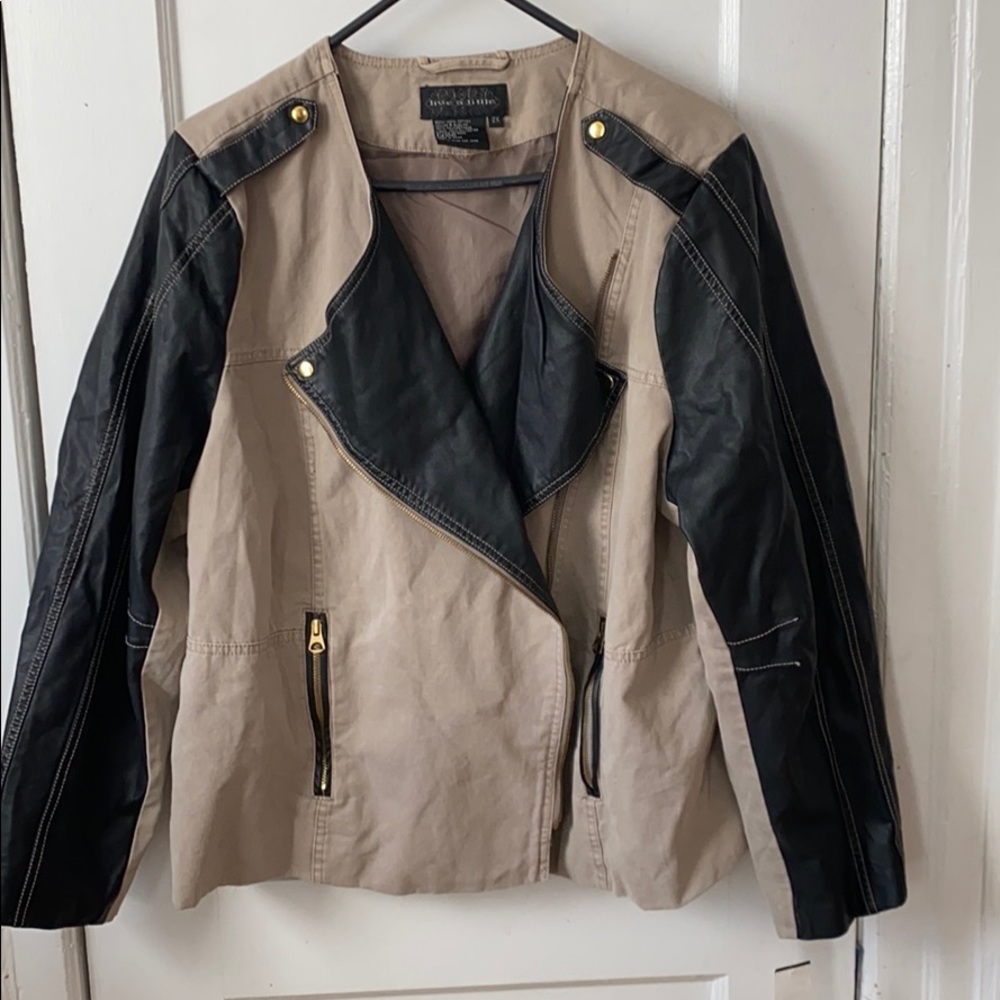 Canvas and faux leather Moto jacket